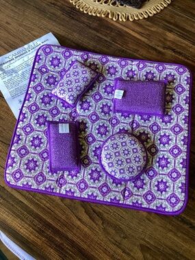 Campanelli Microfiber Cleaning Set Purple Moroccan Tile Drying Mat Sponges NEW